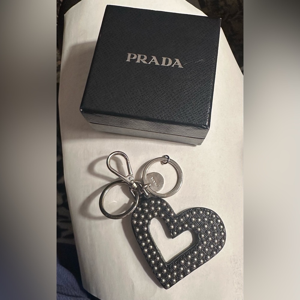 Prada leather heart keychain/bagcharm
